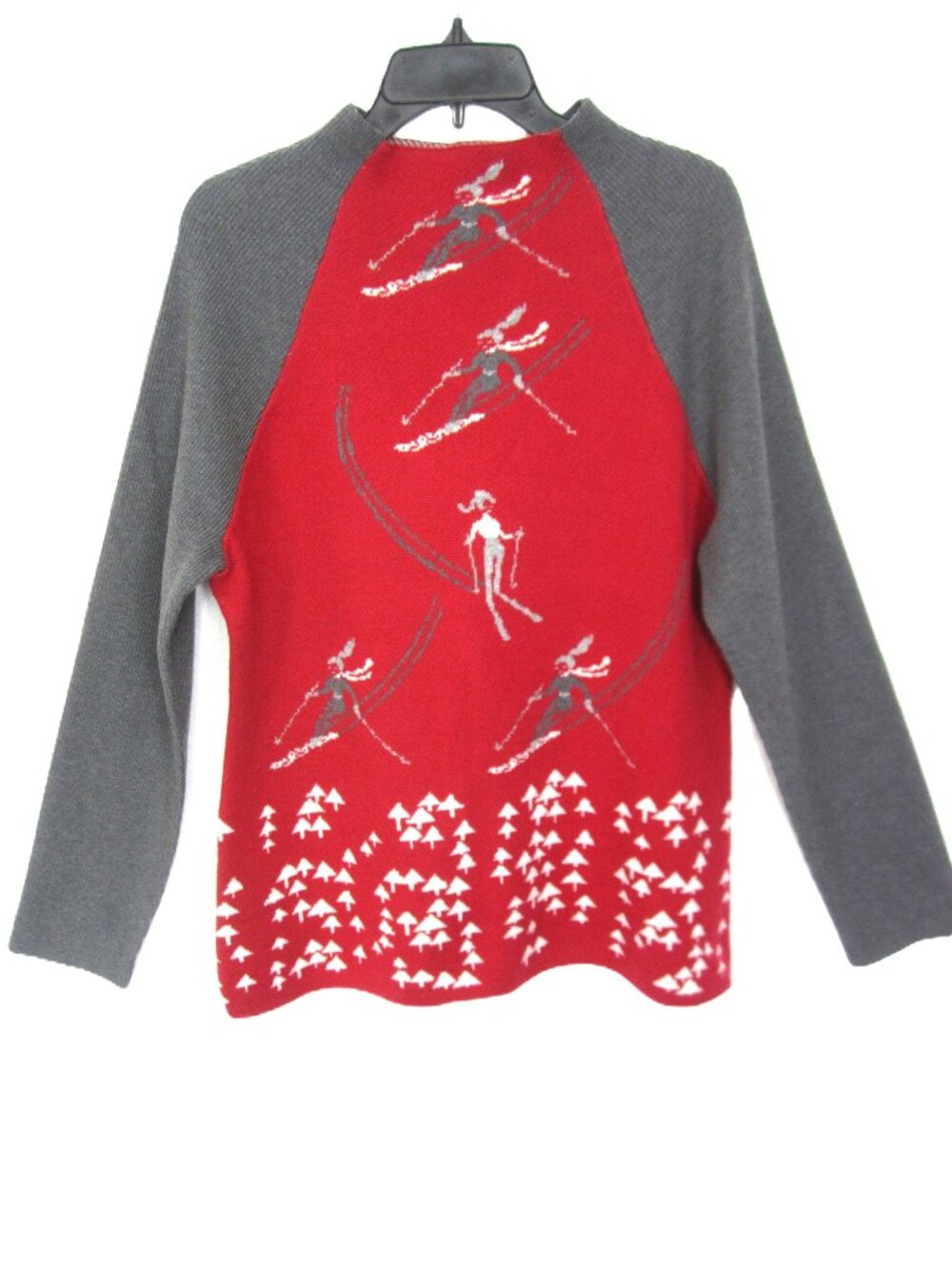 Krimson Klover Womens Size  XL Red Gray Ski Sweater Mock Neck Wool Blend